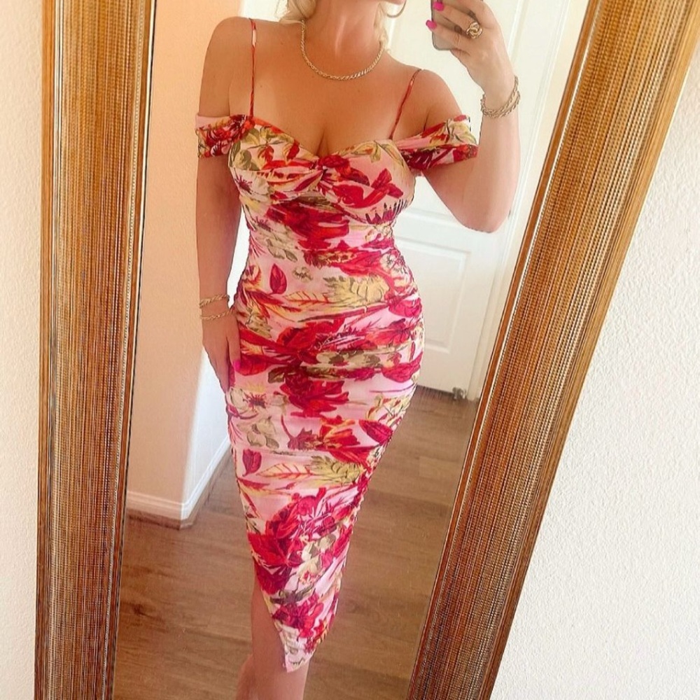 Floral Pink Off-Shoulder Dress